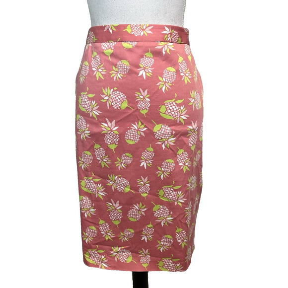 Brooks Brothers 346 Skirt size 12 Pink Green Pineapples Straight Knee Stretch - Picture 1 of 9